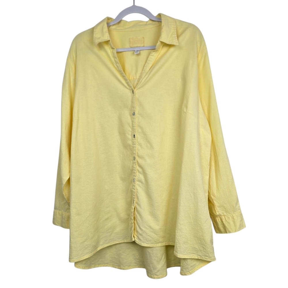 Sigrid Olsen Linen Blend Long Sleeve Button-Down Shirt Sz 3X Relaxed Fit Casual